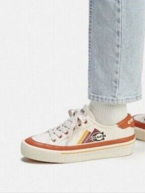 Coach Low-Top Sneakers in Cream & Rust Orange